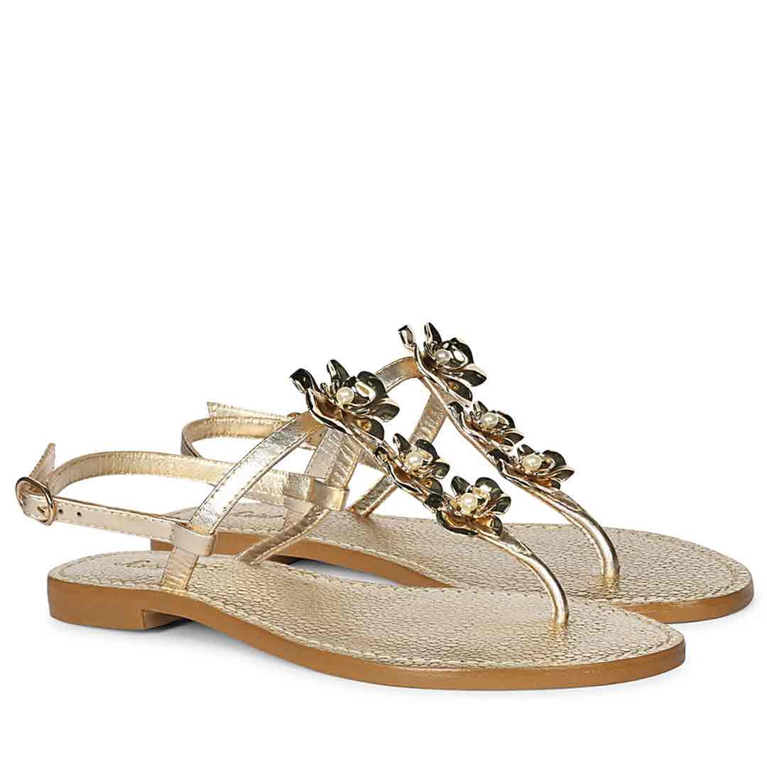 Gold metallic leather sandals