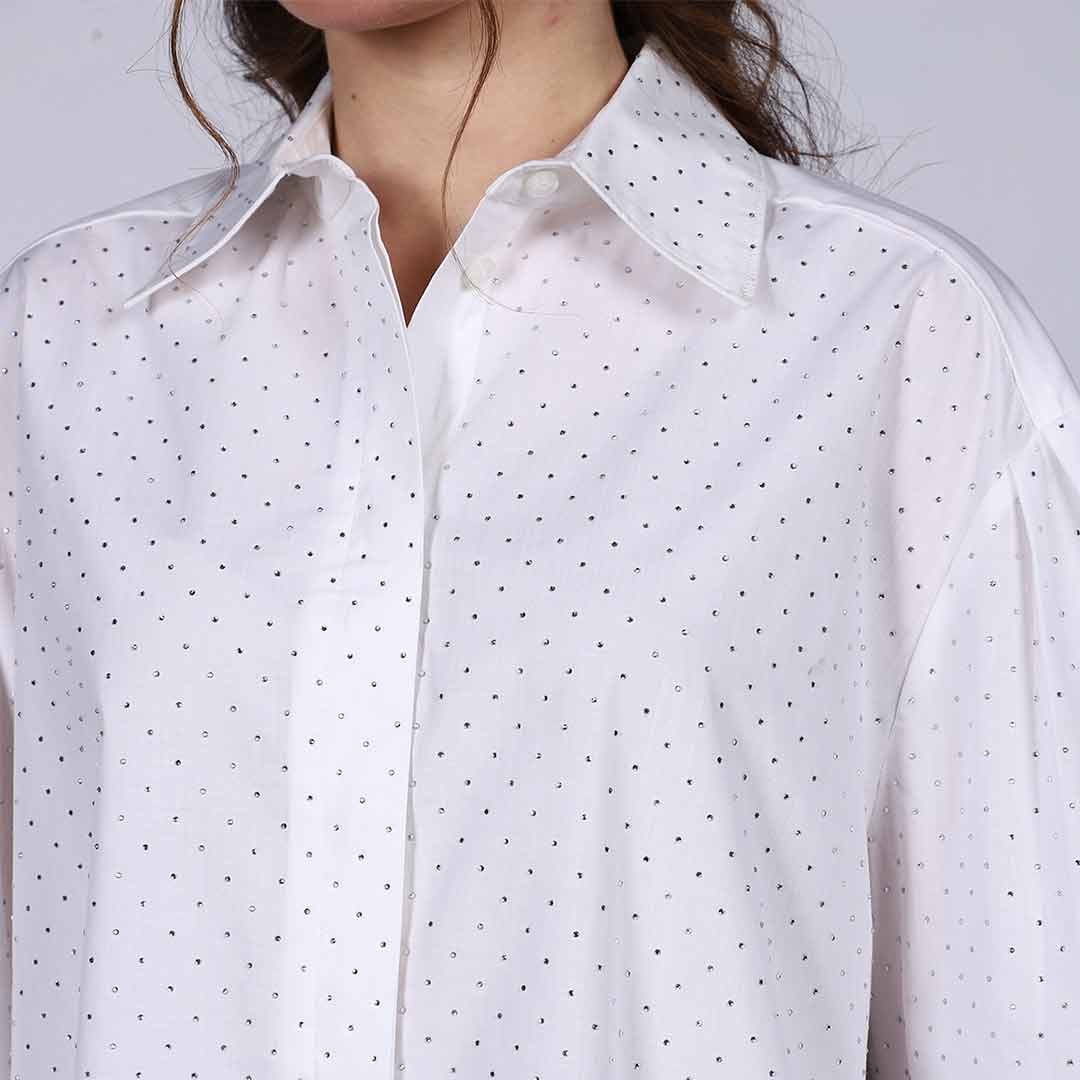 Saint Womens White Crystal Embellished Cotton Shirt