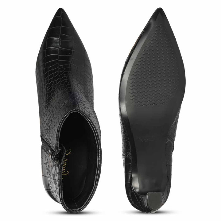 Saint Eden Fold-Over Black Croco Ankle Boots