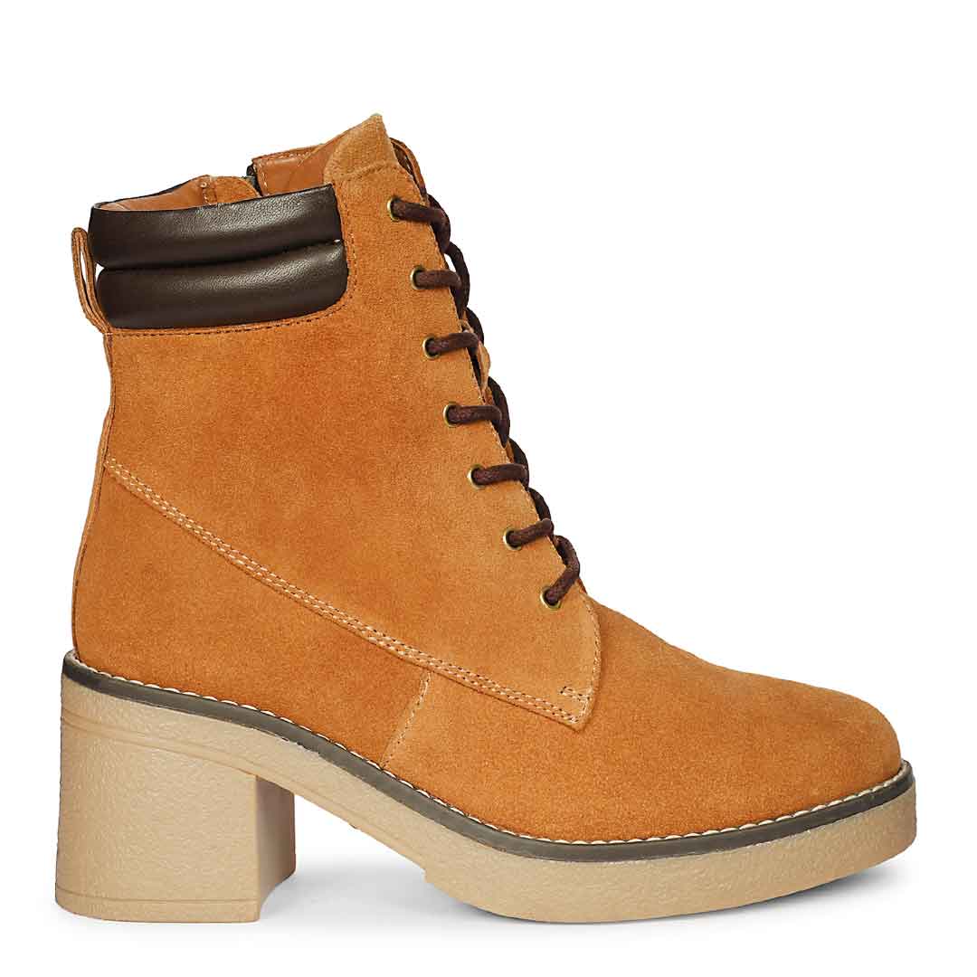Saint Esme Tan Suede Leather Lace Up Boots