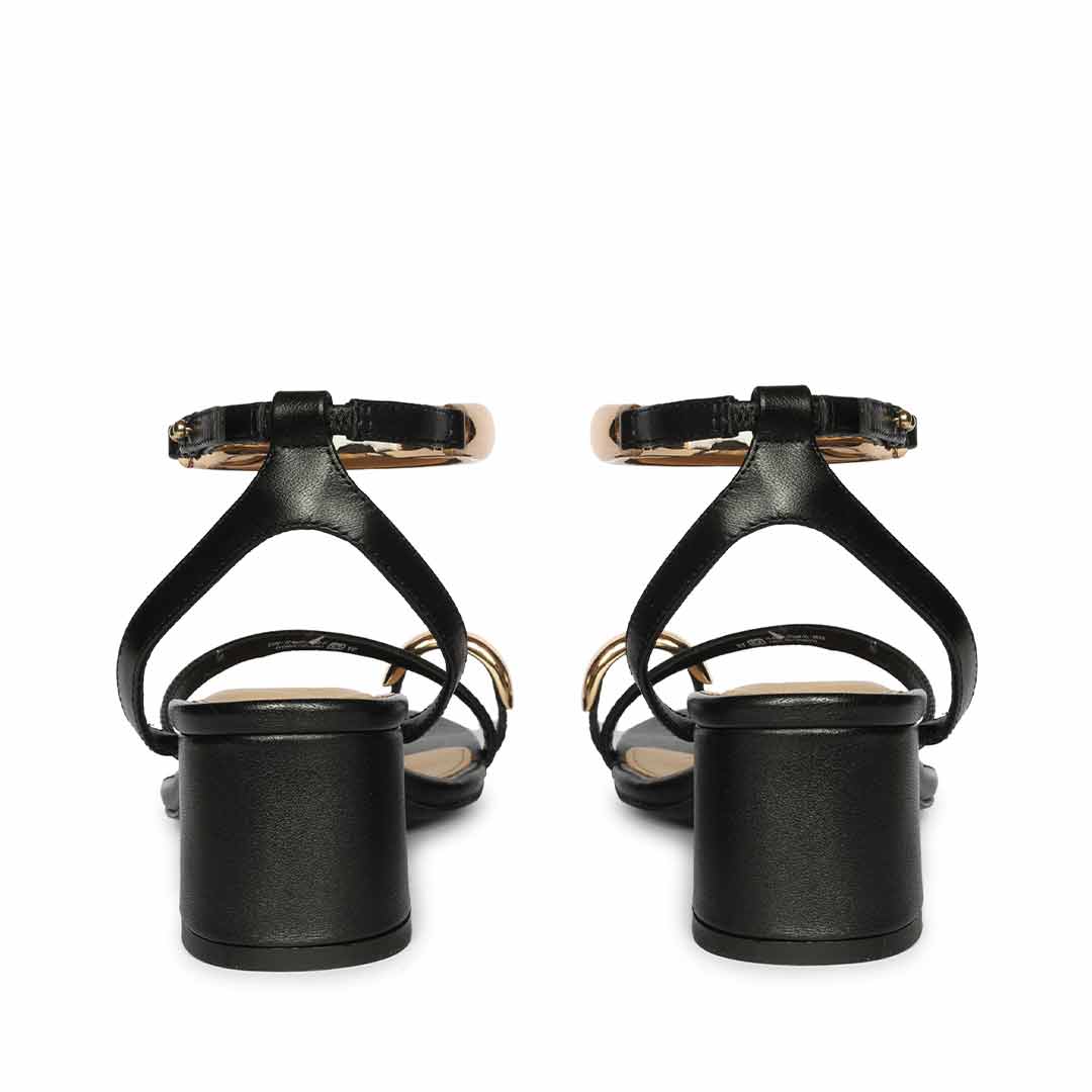 Saint Harlow Gold Trim Black Leather Block Heels