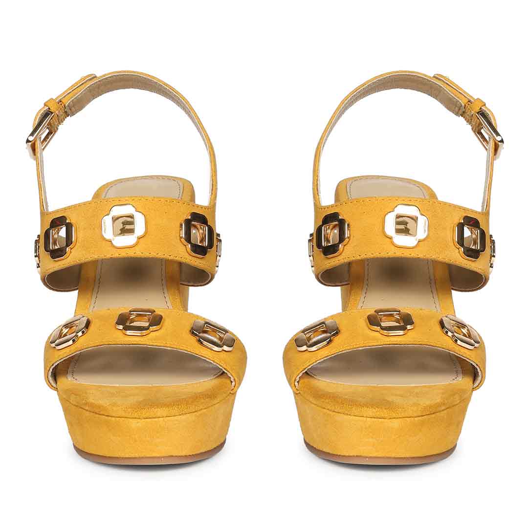 Saint Nerina Golden Mustard Suede Leather Wedge Heels