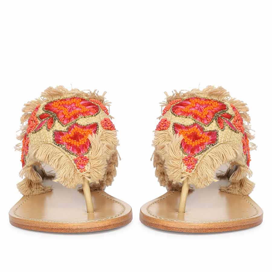 Designer embroidered flat sandals