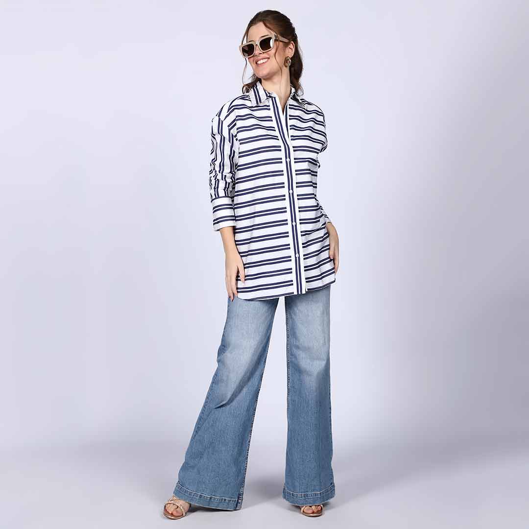 Saint Womens Blue Stripe Cotton Shirt