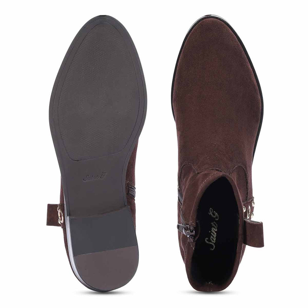 Saint Darcie Eyelets Brown Suede Leather Ankle Boots