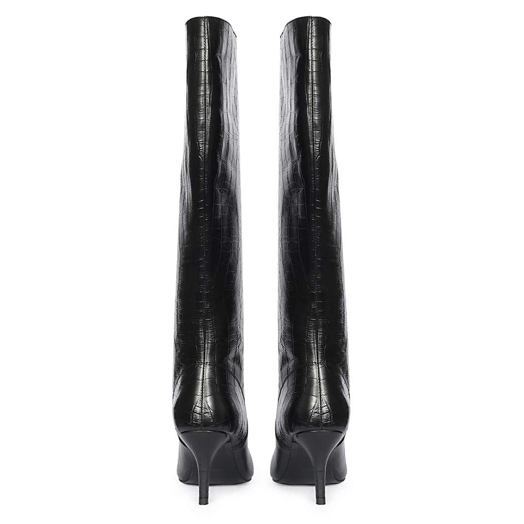 Saint Adella Croc Embossed Black Leather Long Boots