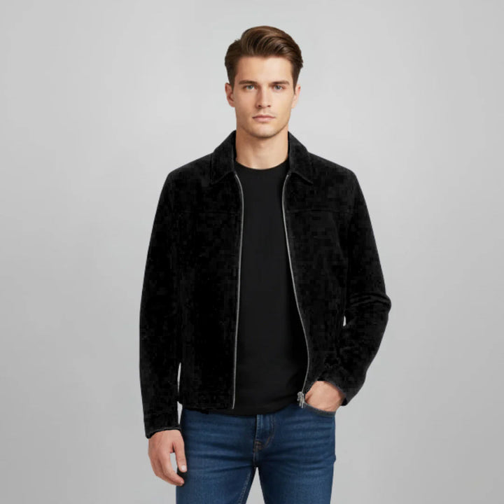 Saint Aris Black Suede Leather Men's Jacket With Collars