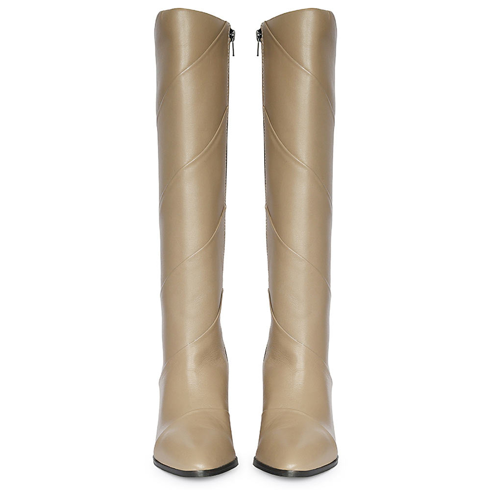 Saint Novara Folded Stone Leather Wedge Long Boots
