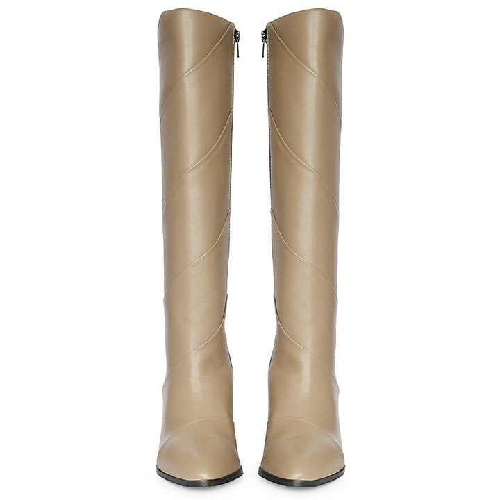 Saint Novara Folded Stone Leather Wedge Long Boots