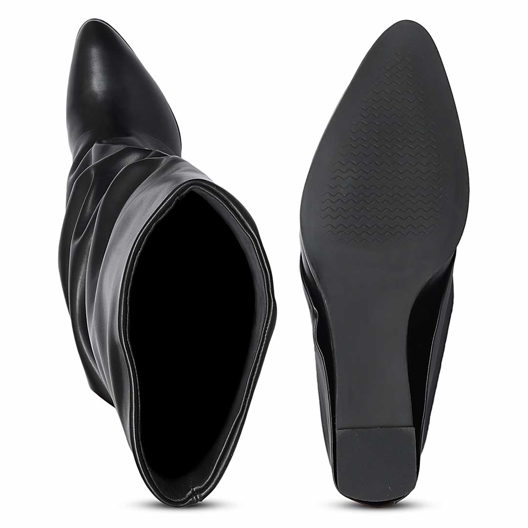 Saint Arlet Slouch Fold-Over Black Wedge Knee-High Boots