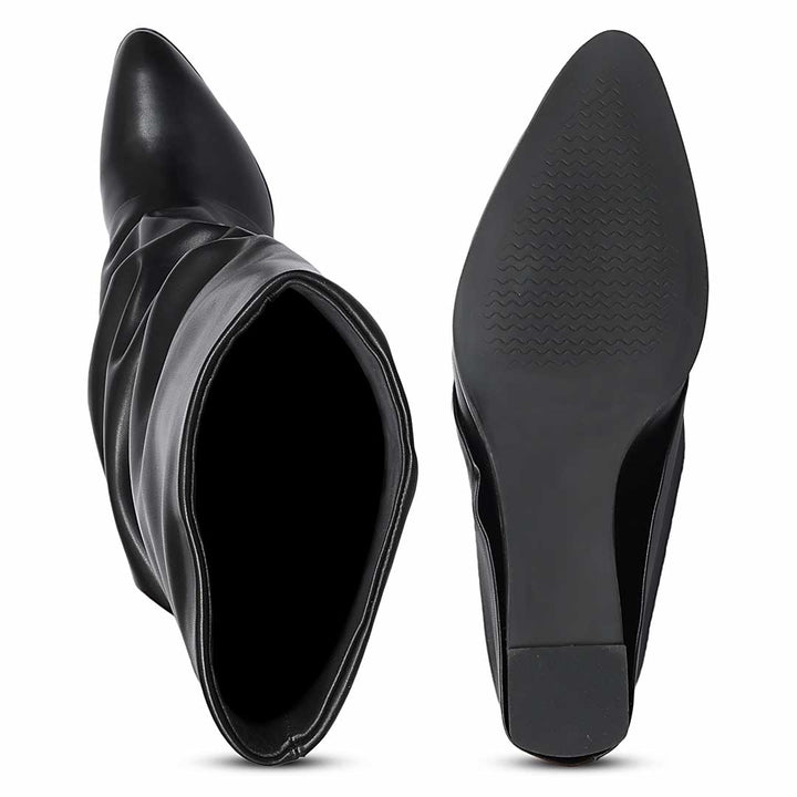 Saint Arlet Slouch Fold-Over Black Wedge Knee-High Boots