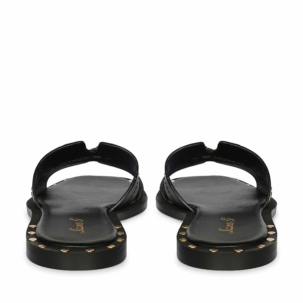 Saint Alaina Black Leather Slides
