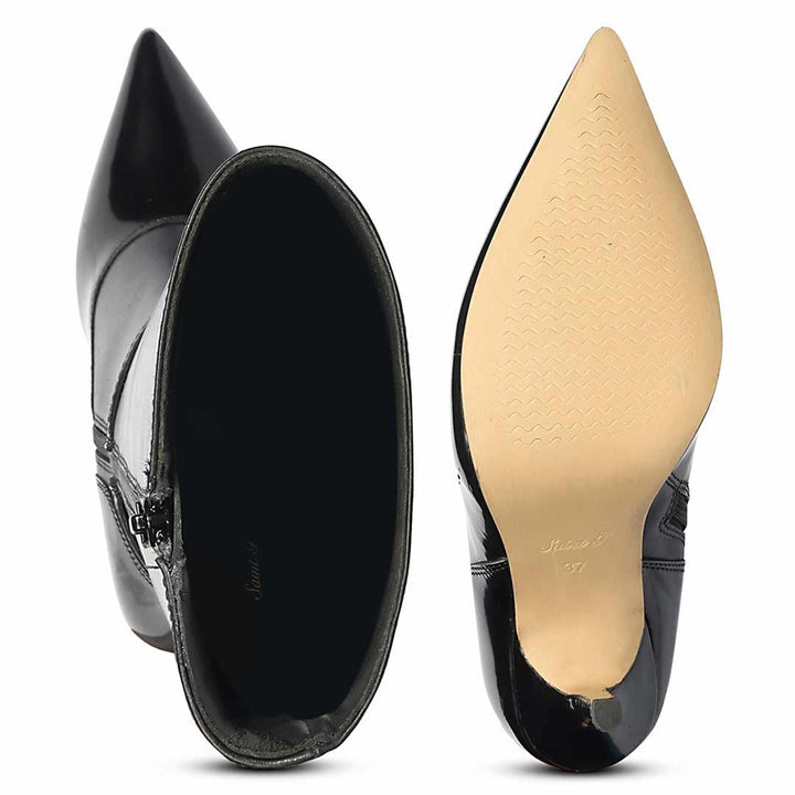 Saint Rey Buckle Decor Black Leather Long Boots