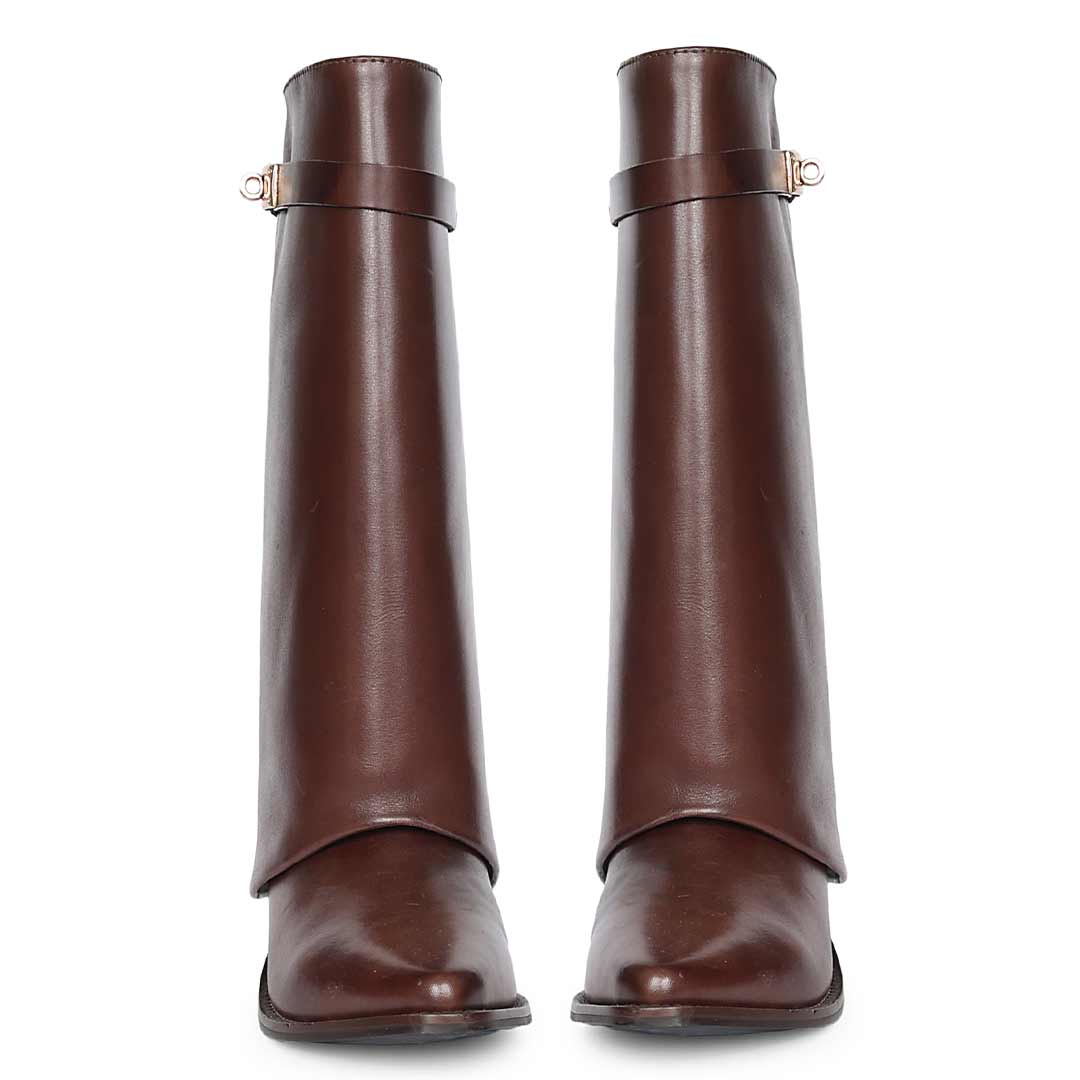Saint Sadie Brown Croc-Embossed Leather Knee High Boots