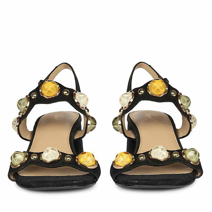 Saint Solira Multi-Stone Black Suede Leather Block Heels