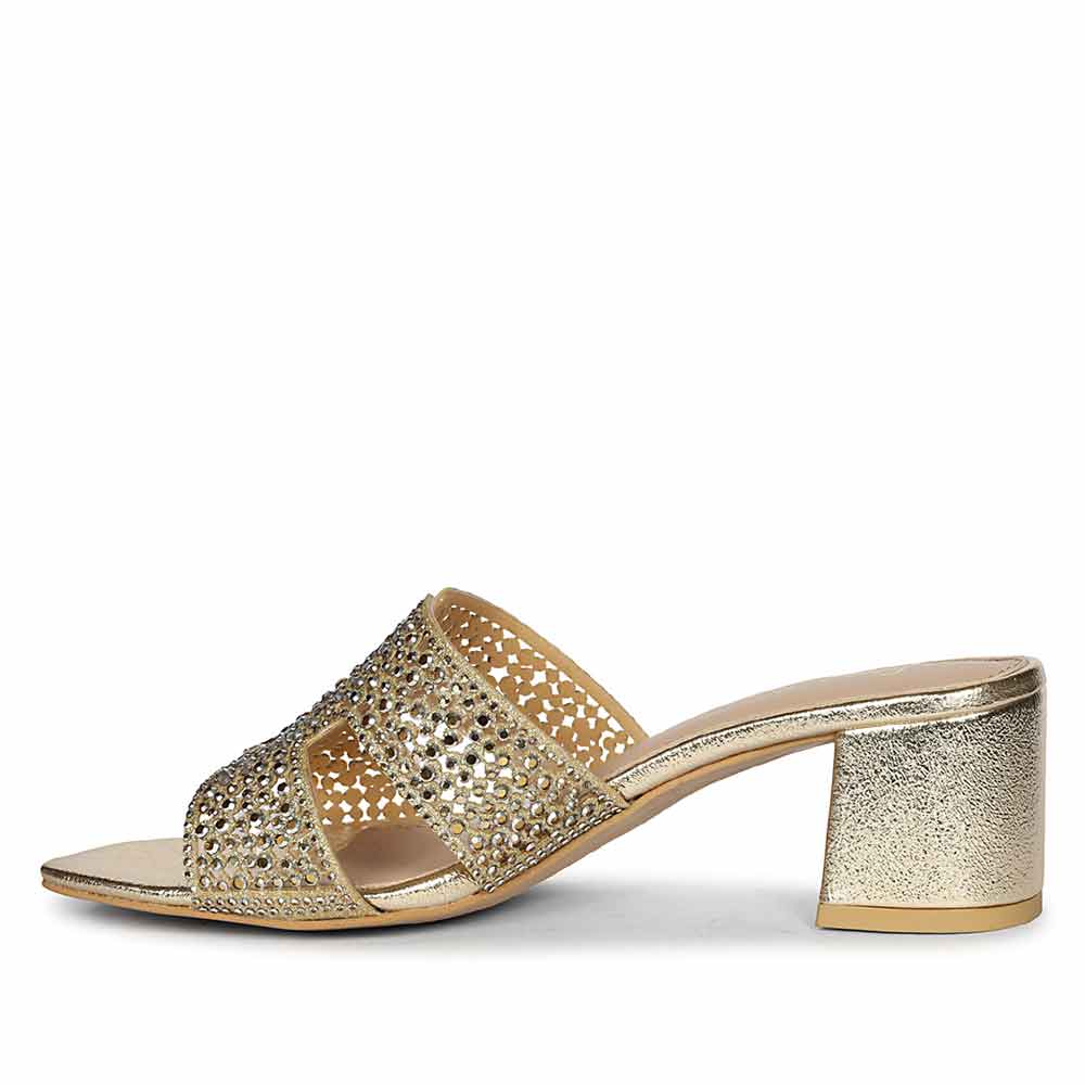 Saint Saylor Crystal Gold Leather Block Heels