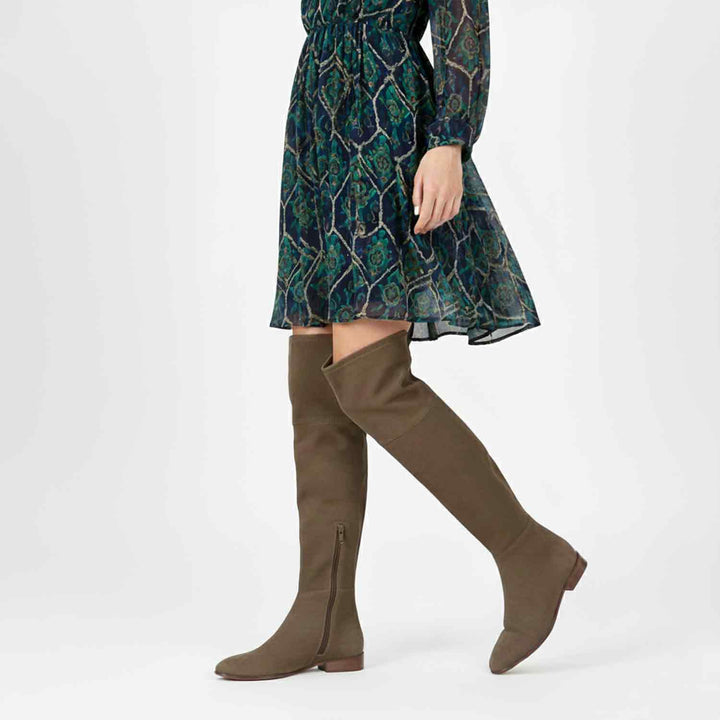 Saint Ophelia Taupe Stretch Suede Above The Knee Boots