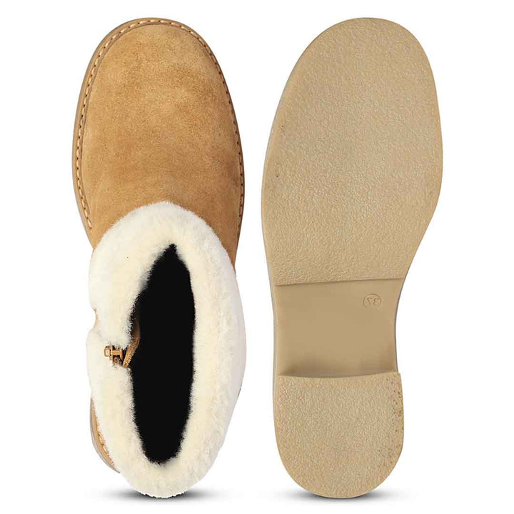 Saint Glacienne Tan Suede Leather Fur Cuff Ankle Boots