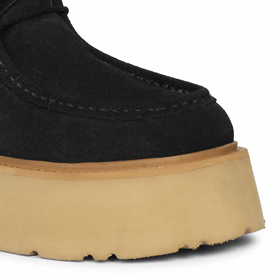 Saint Svaline Black Suede Leather Fur-Lined Platform Boots