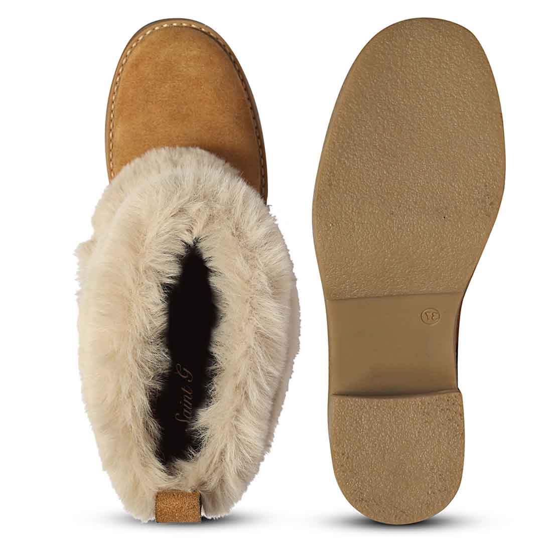 Saint Snövella Tan Suede Leather Fur Boots