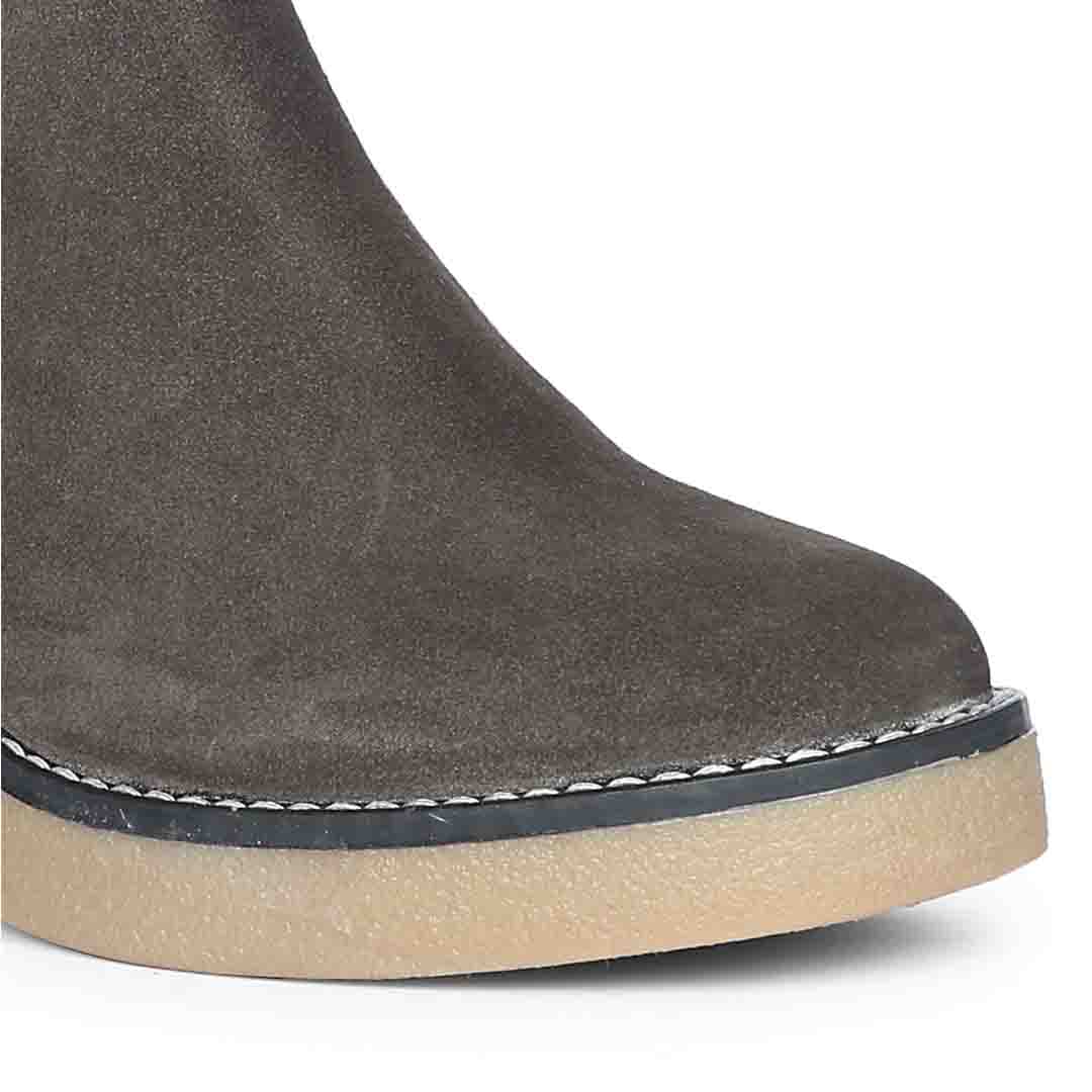 Saint Glacienne Charcoal Suede Leather Fur Cuff Ankle Boots