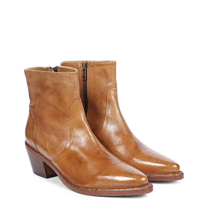 Saint Emelia Tan Leather Washed Ankle Boot