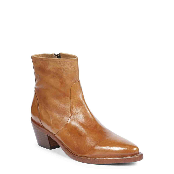 Saint Emelia Tan Leather Washed Ankle Boot