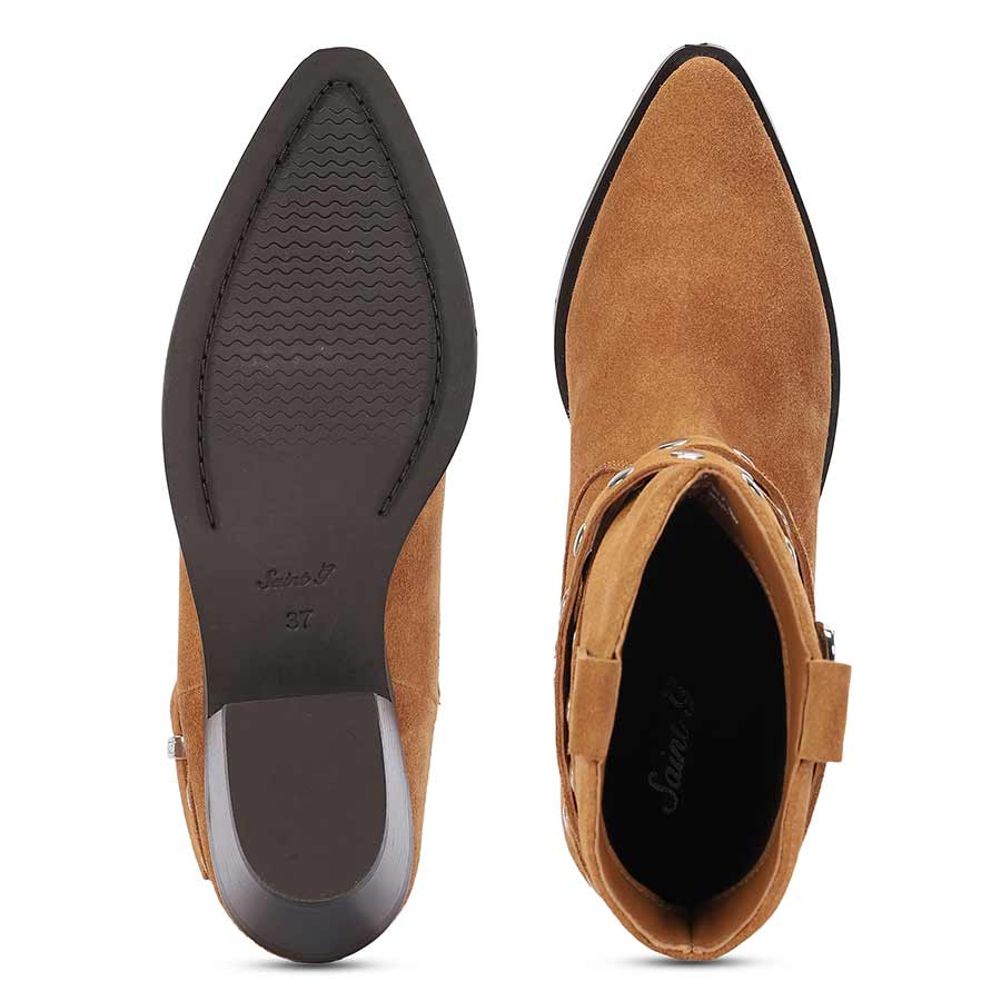 Saint Bristol Tan Suede Leather Studded Ankle Boots