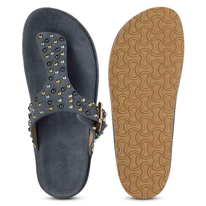 Saint Roma Studded Blue Footbed Sandals