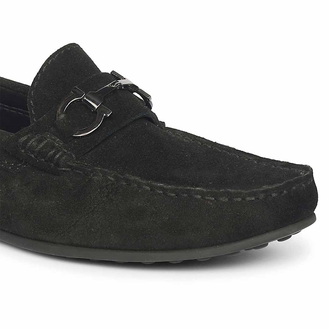 Saint Adrien Black Suede Leather Saddle Loafers