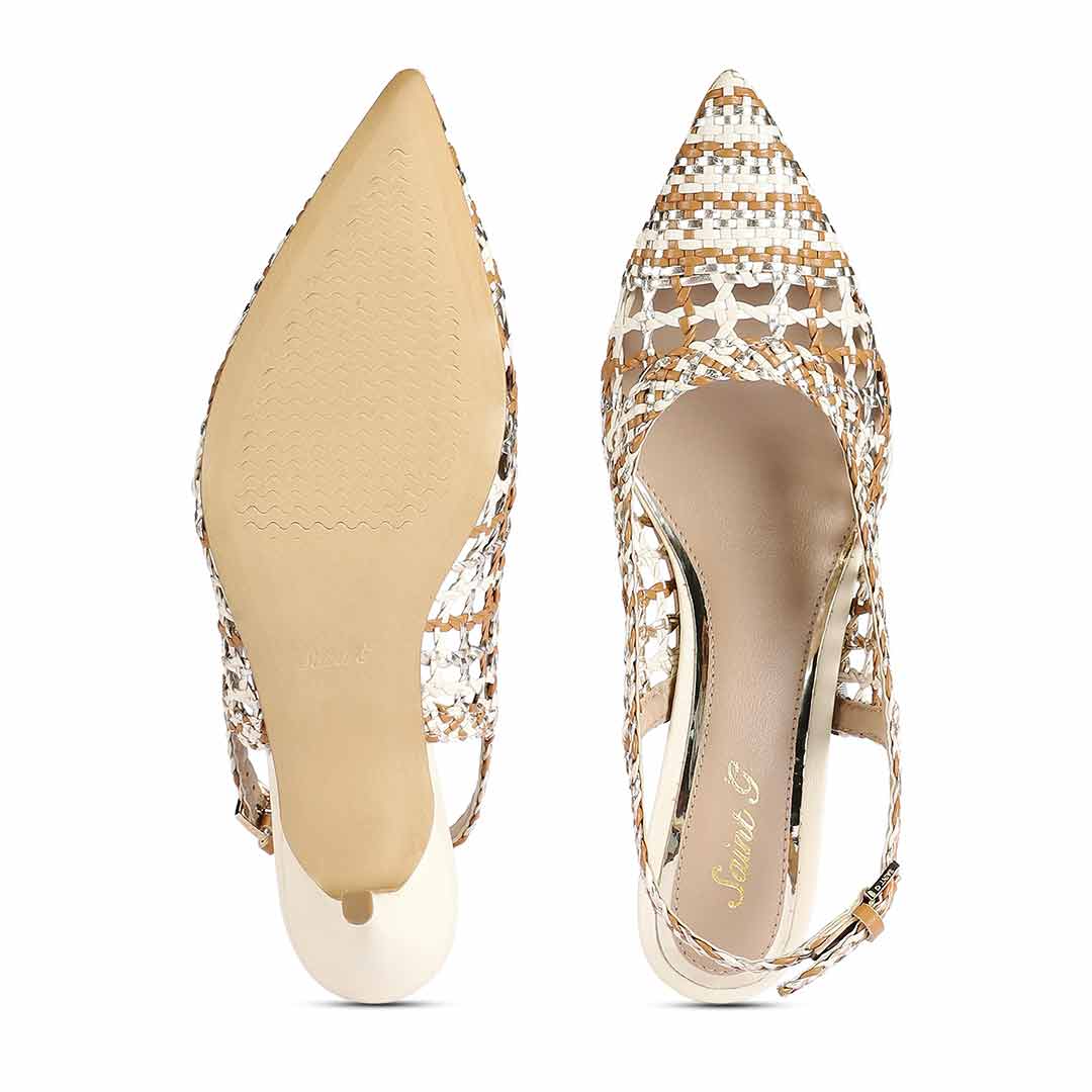 Saint Tamia Tan & Platin Hand Woven Leather Pumps