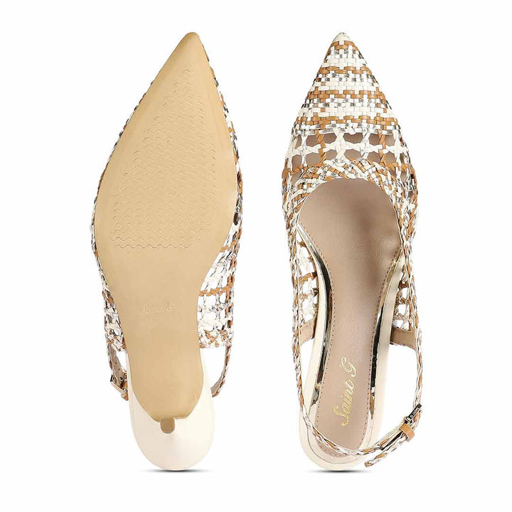 Saint Tamia Tan & Platin Hand Woven Leather Pumps