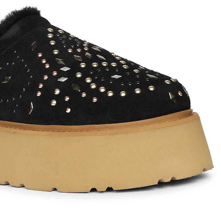Saint Glaressa Studded Fur Platform Suede Leather Slip-Ons