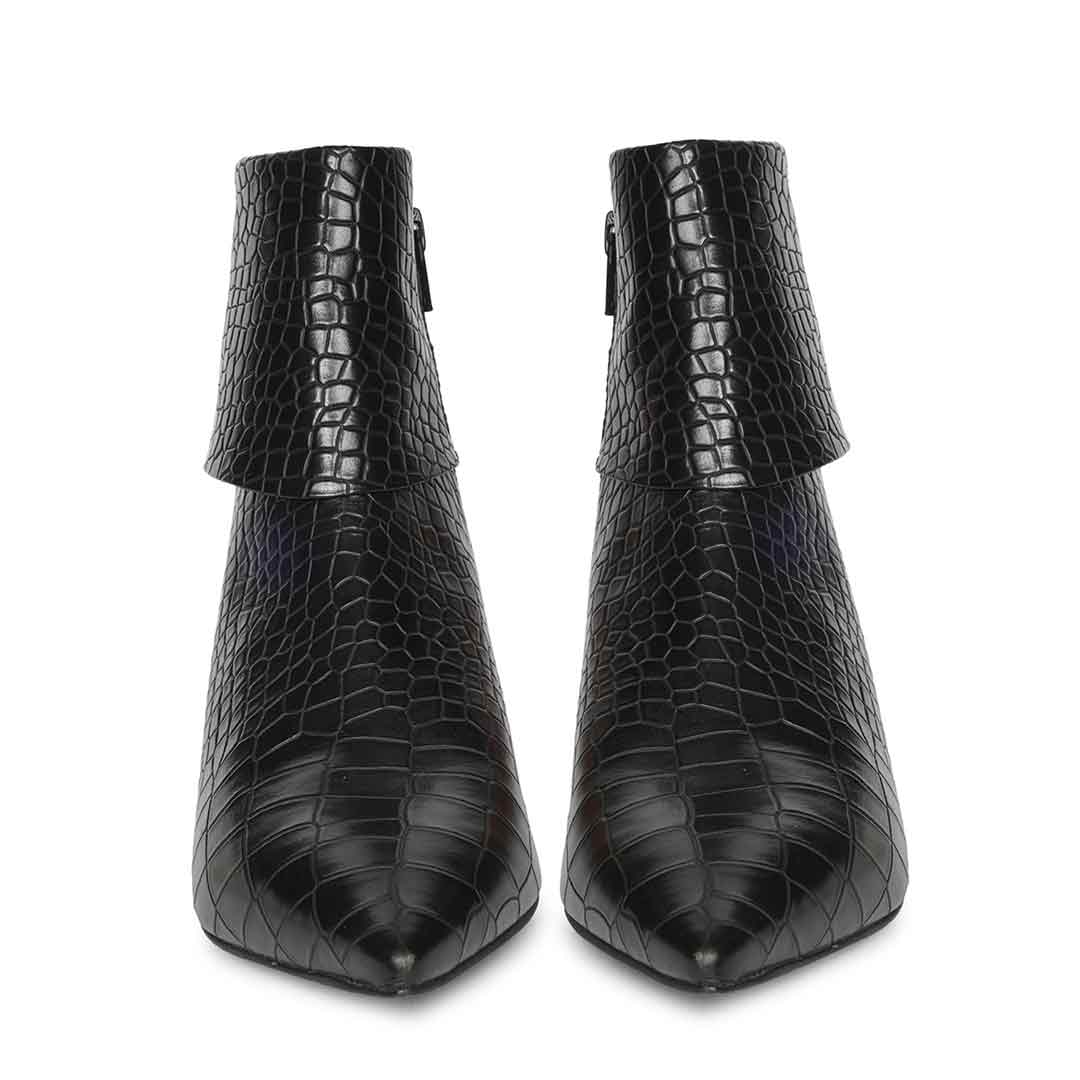 Saint Eden Fold-Over Black Croco Ankle Boots