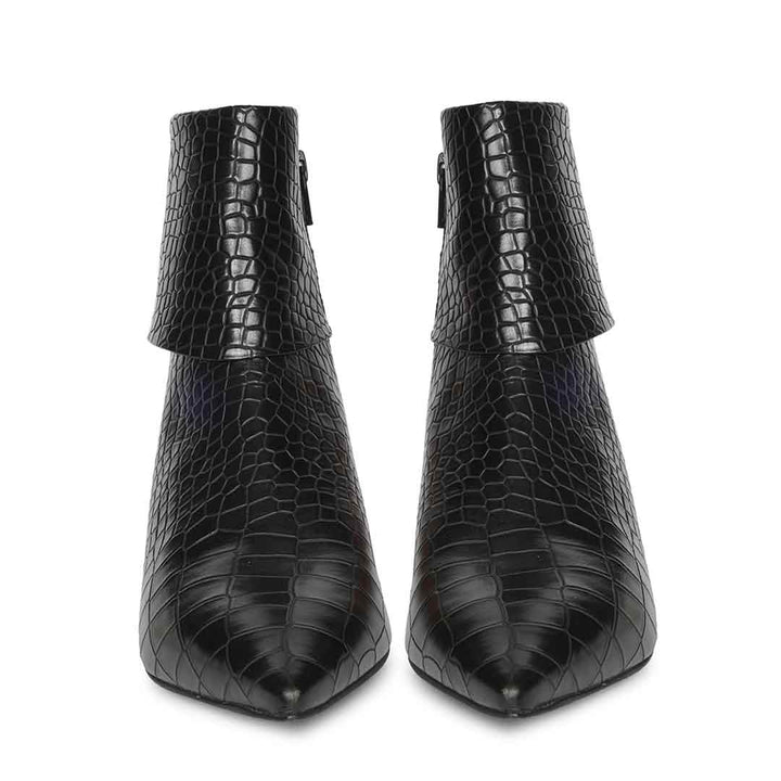 Saint Eden Fold-Over Black Croco Ankle Boots