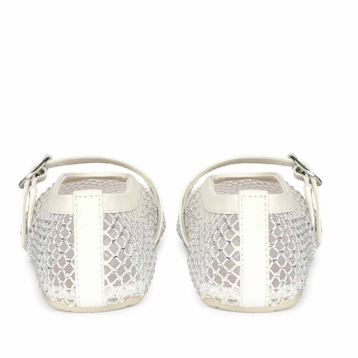 Saint Zoey Strass Embellished White Leather Flats