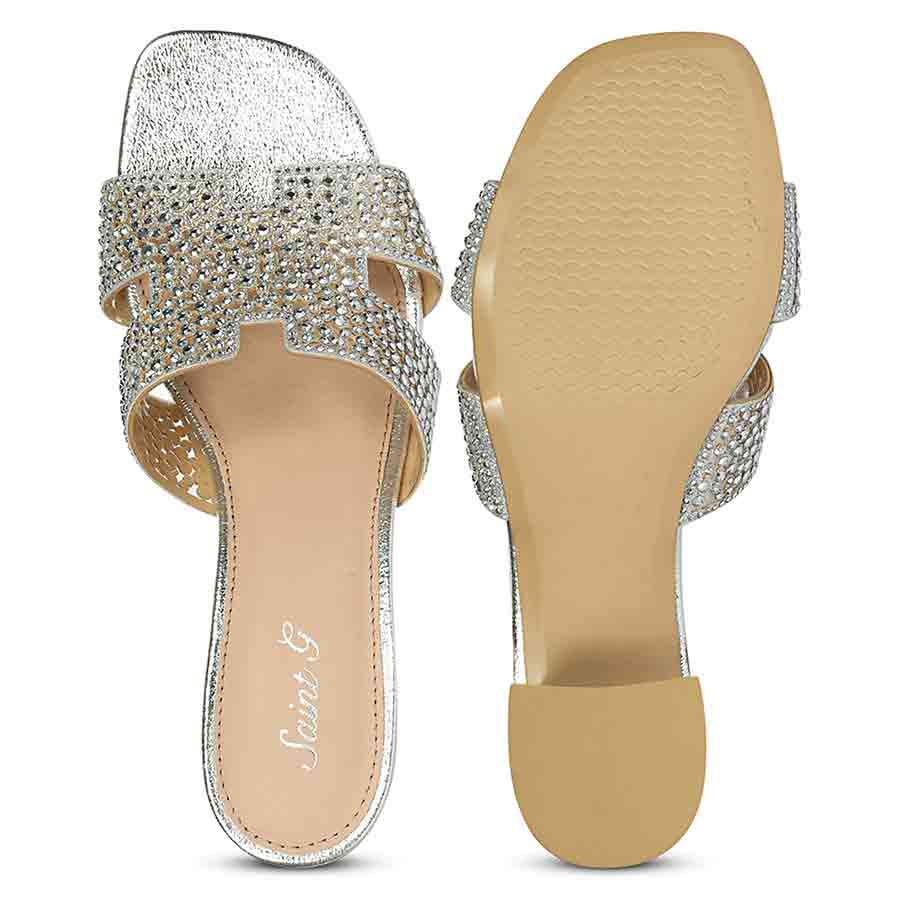 Saint Saylor Crystal Silver Leather Block Heels