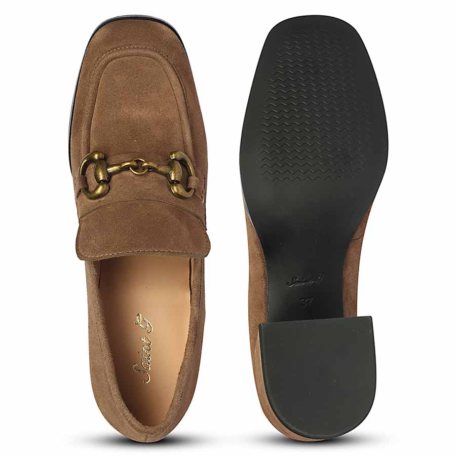 Saint Vera Gold Horsebit Dark Taupe Leather Moccasins