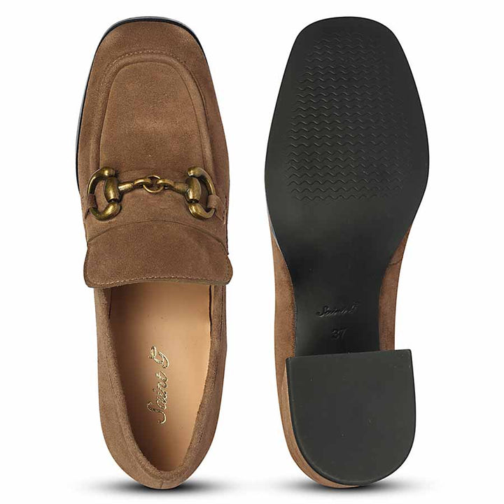 Saint Vera Gold Horsebit Dark Taupe Leather Moccasins