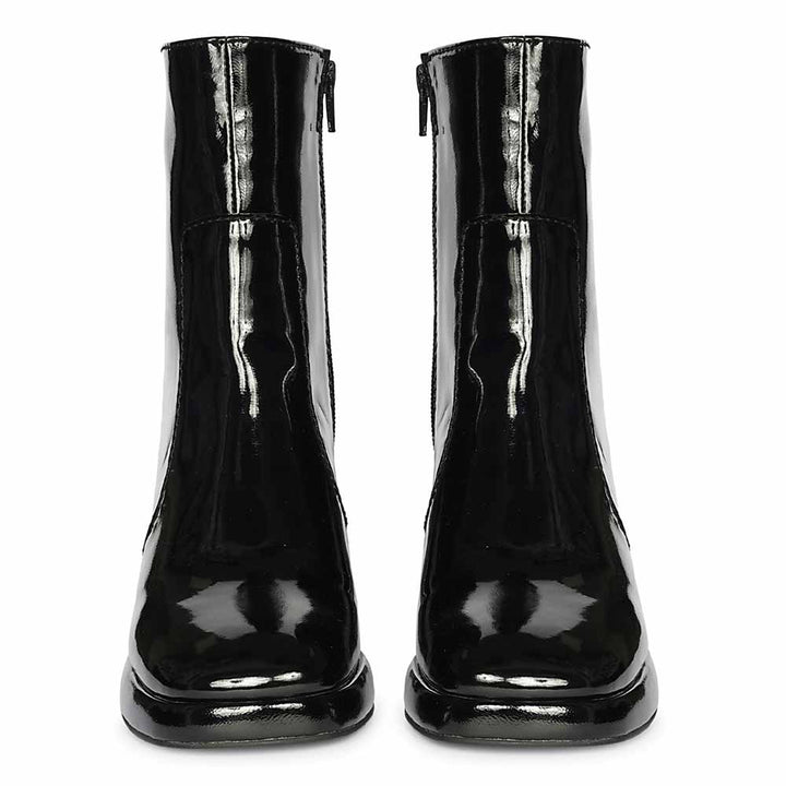 Saint Cordelia Black Crinkle Patent High Ankle Boots