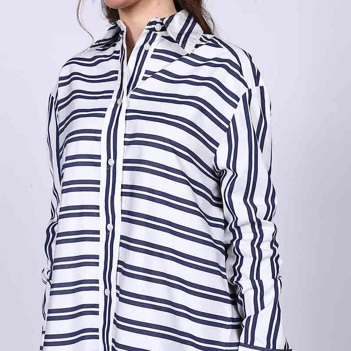 Saint Womens Blue Stripe Cotton Shirt