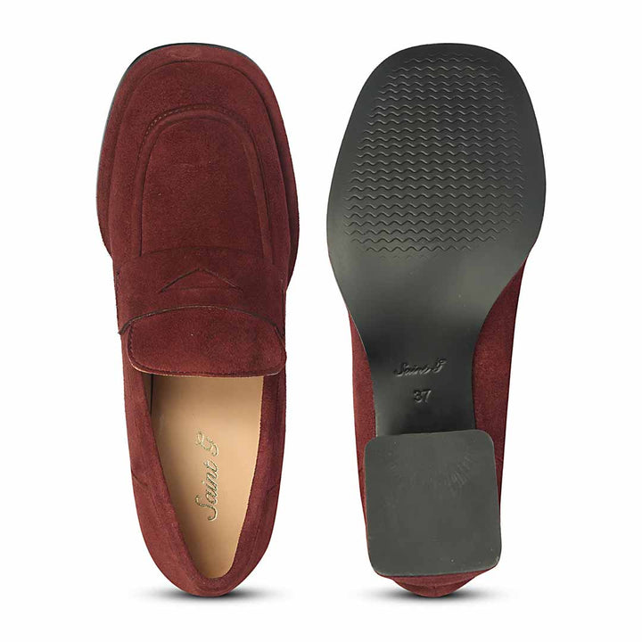 Saint Viviana Burgundy Suede Leather Block Heel Moccasins