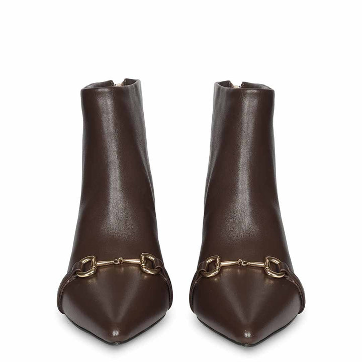 Saint Ashley Brown Leather Gold Horsebit Décor Back Zip Boots