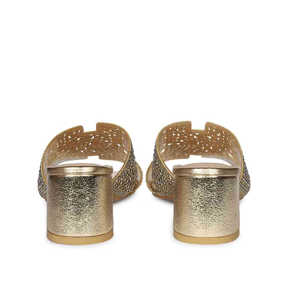 Saint Saylor Crystal Gold Leather Block Heels