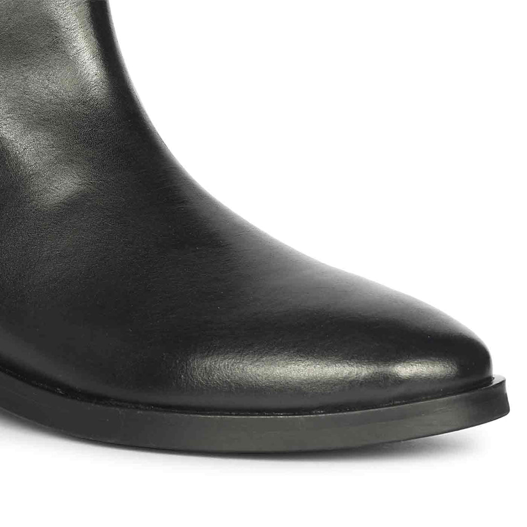 Saint Reese Black Leather Gold Buckle Decor Ankle Boots