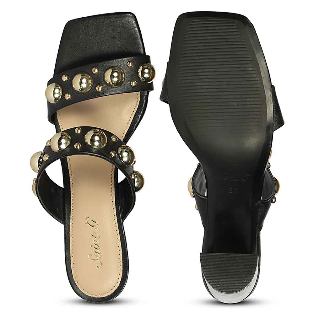 Saint Maelle Embellished Black Leather High Heels