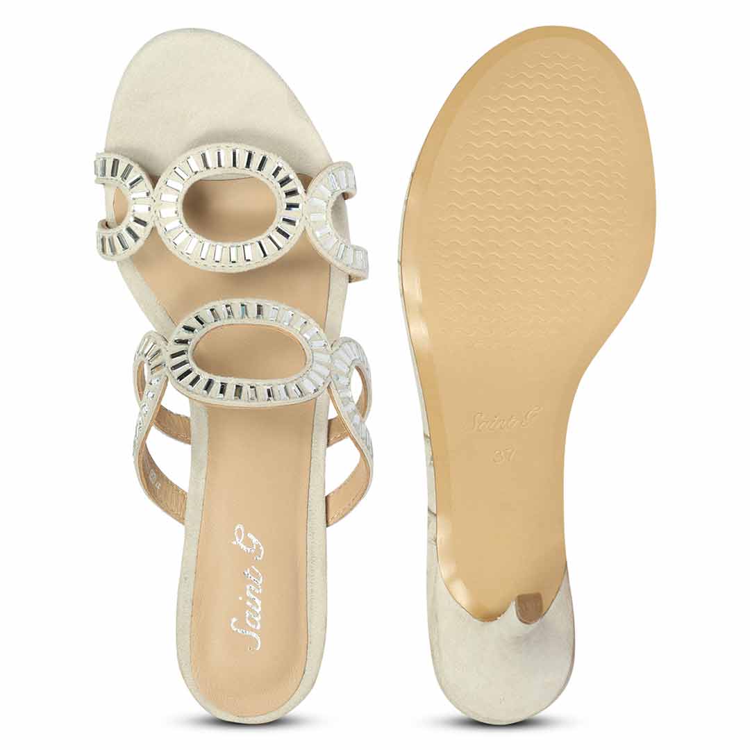 Saint Peyton Ivory Mirror Embellished Suede Heels
