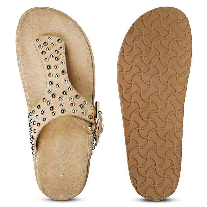 Saint Roma Studded Beige Footbed Sandals