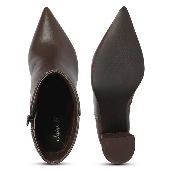 Saint Fia Brown Leather Block Heel Boots