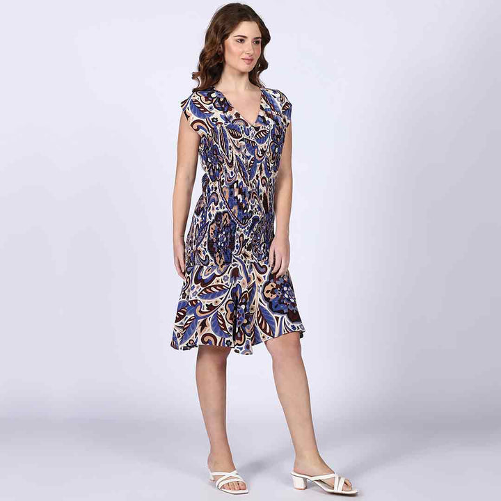Saint Womens Blue Multicolour Viscose Mini Dress